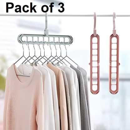 Foldable Space Saver Clothes Hanger Holder – Anti-Slip Plastic (Multicolour, Pack of 3)