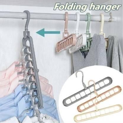 Foldable Space Saver Clothes Hanger Holder – Anti-Slip Plastic (Multicolour, Pack of 3)